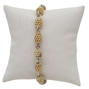 Vintage 925 Sterling Silver & Gold Overlay Filigree Link Bracelet